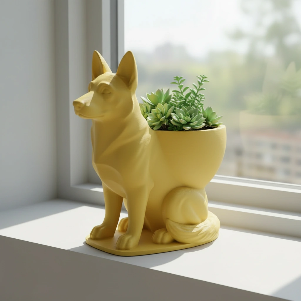 Mini Ghiveci Decorativ Suport Plante Ciobanesc German Imprimat 3D - culoare Galben, imprimare 3D Vibecraft