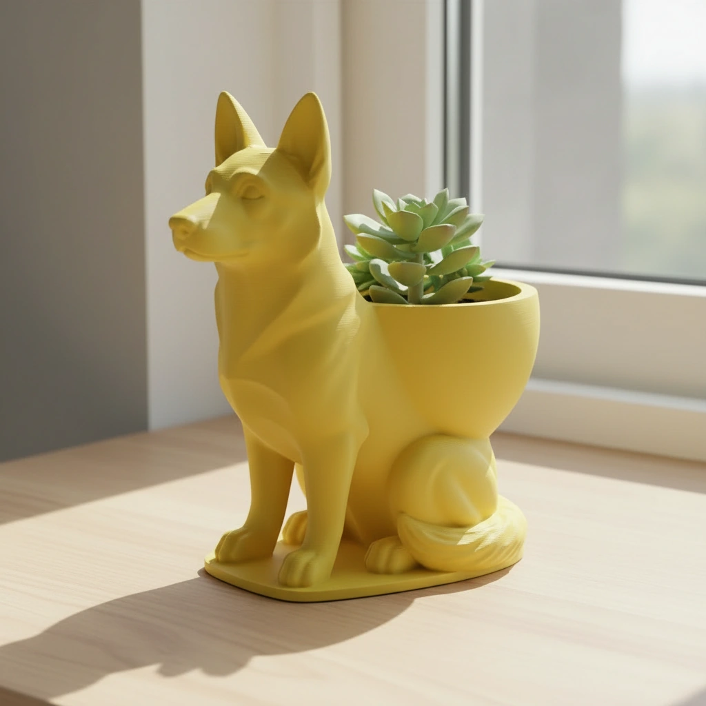 Mini Ghiveci Decorativ Suport Plante Ciobanesc German Imprimat 3D - culoare Galben, imprimare 3D Vibecraft