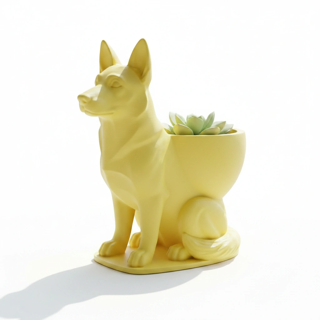 Mini Ghiveci Decorativ Suport Plante Ciobanesc German Imprimat 3D - culoare Galben, imprimare 3D Vibecraft