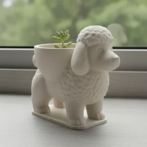 Mini Ghiveci Decorativ Animalut Pudel Imprimat 3D - culoare Alb, produs imprimat 3D Vibecraft