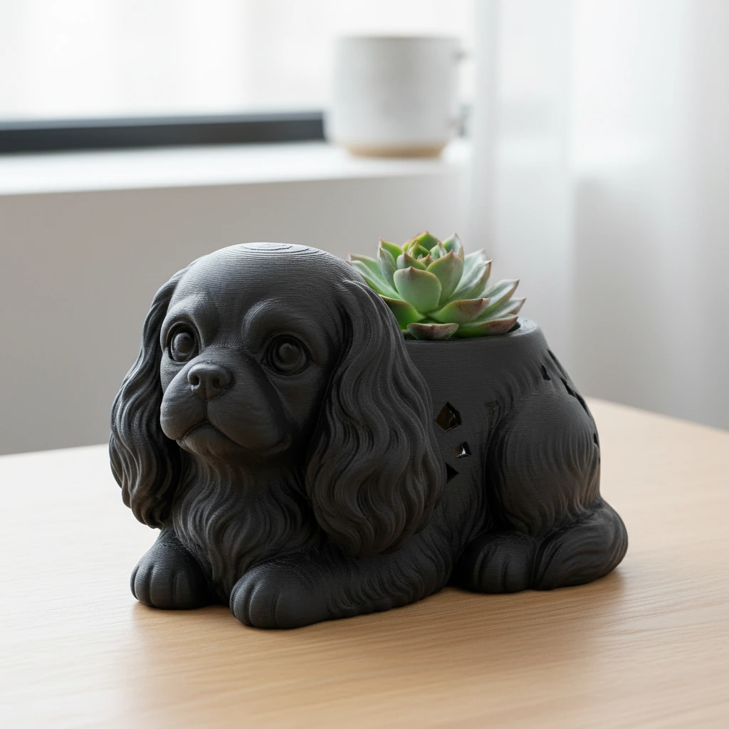 Mini Ghiveci Decorativ Animalut Cavalier King Charles Spaniel Imprimat 3D - variante de culoare, produs imprimat 3D Vibecraft