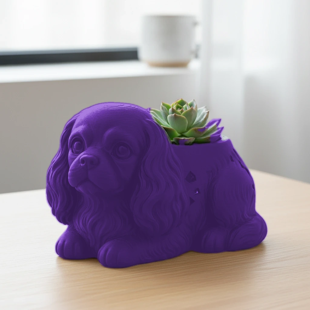 Mini Ghiveci Decorativ Animalut Cavalier King Charles Spaniel Imprimat 3D - culoare Mov, imprimare 3D Vibecraft