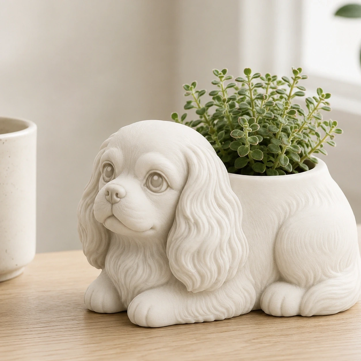 Mini Ghiveci Decorativ Animalut Cavalier King Charles Spaniel Imprimat 3D - culoare Alb, produs imprimat 3D Vibecraft