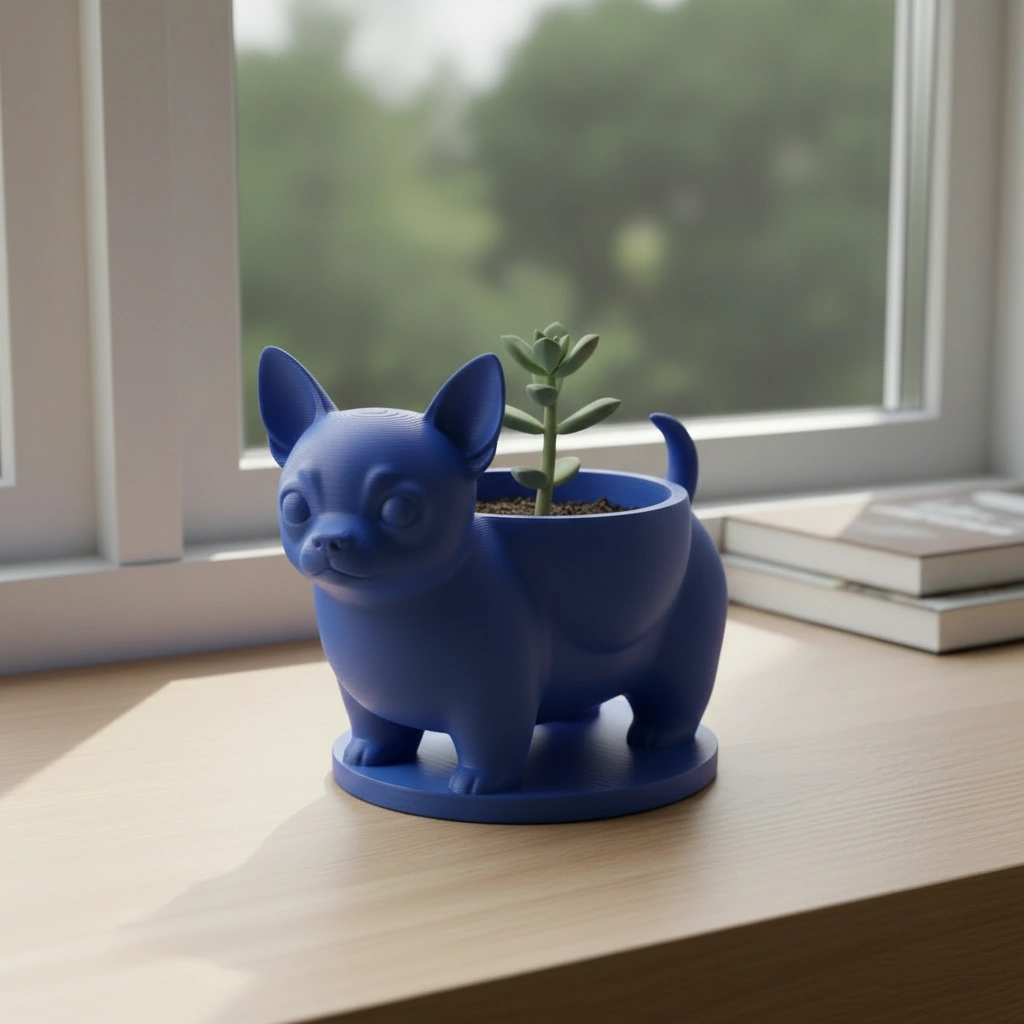 Mini ghiveci decorativ Chihuahua, suport pentru plante mici - culoare Albastru, imprimare 3D Vibecraft