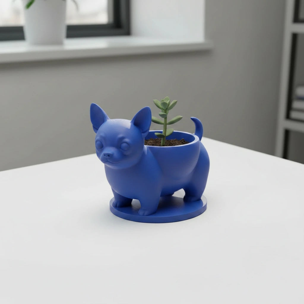 Mini ghiveci decorativ Chihuahua, suport pentru plante mici - culoare Albastru, imprimare 3D Vibecraft