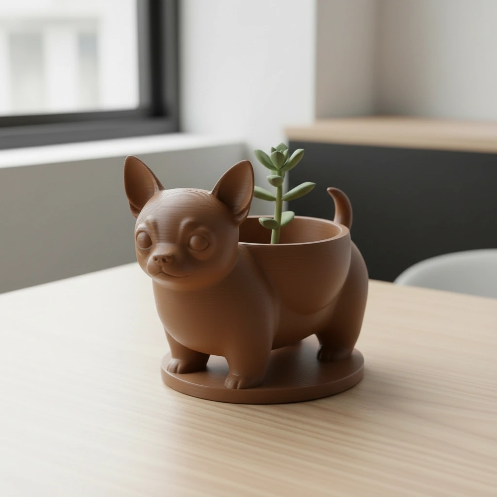 Mini ghiveci decorativ Chihuahua, suport pentru plante mici - culoare Maro, imprimare 3D Vibecraft