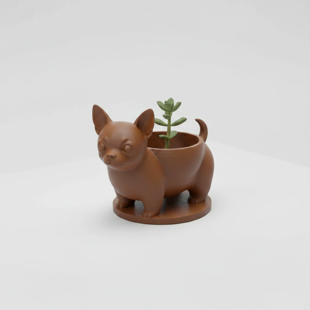 Mini ghiveci decorativ Chihuahua, suport pentru plante mici - culoare Maro, imprimare 3D Vibecraft