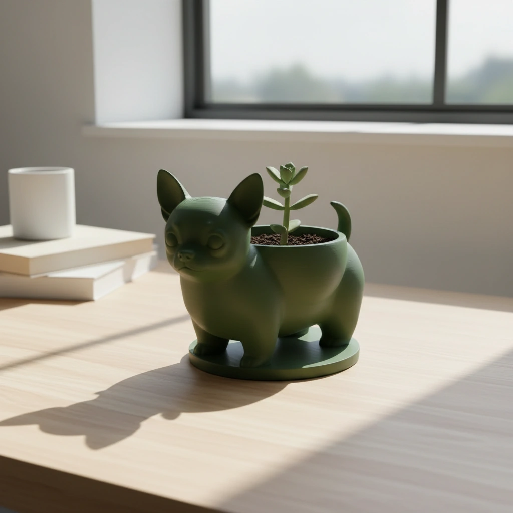 Mini ghiveci decorativ Chihuahua, suport pentru plante mici - Olive green compozit mat, imprimare 3D Vibecraft