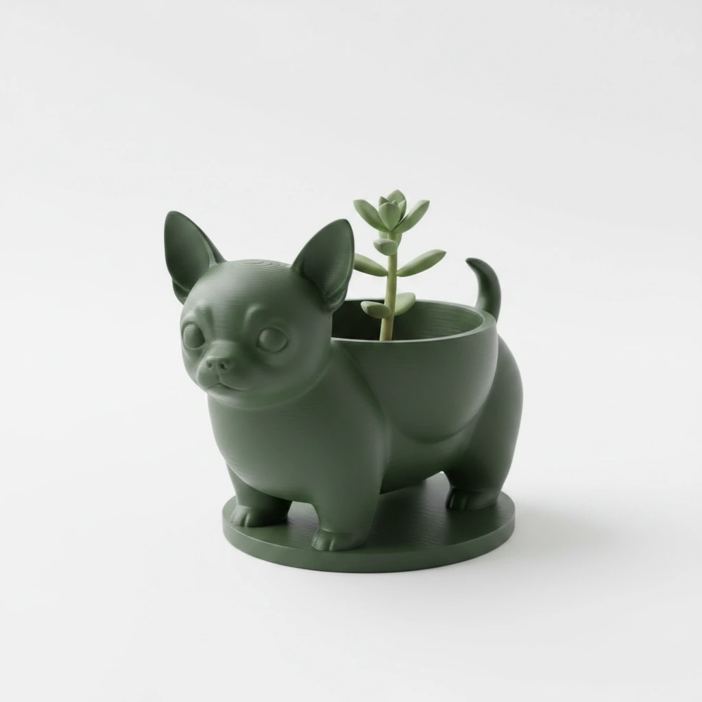 Mini ghiveci decorativ Chihuahua, suport pentru plante mici - Olive green compozit mat, imprimare 3D Vibecraft