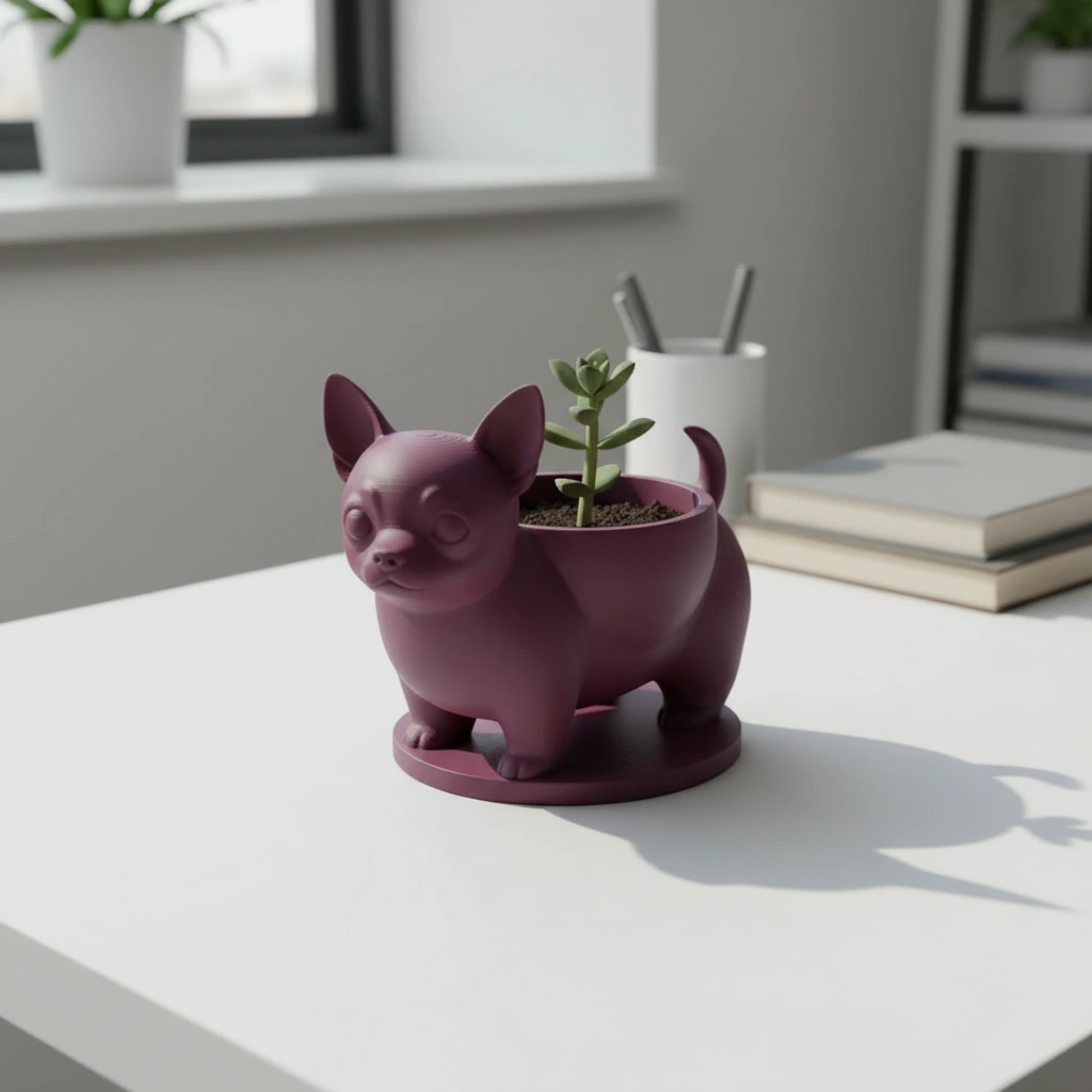 Mini ghiveci decorativ Chihuahua, suport pentru plante mici - Purple red compozit mat, imprimare 3D Vibecraft