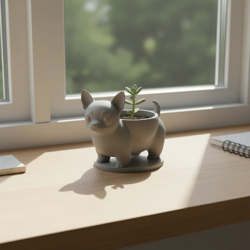Mini ghiveci decorativ Chihuahua, suport pentru plante mici - culoare Gri, imprimare 3D Vibecraft