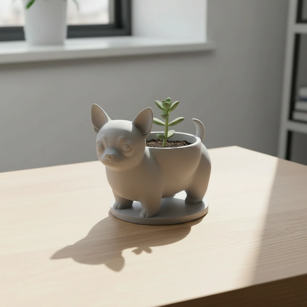 Mini ghiveci decorativ Chihuahua, suport pentru plante mici - culoare Gri, imprimare 3D Vibecraft