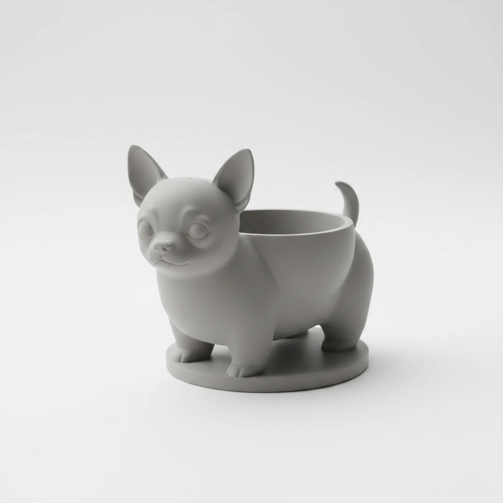 Mini ghiveci decorativ Chihuahua, suport pentru plante mici - culoare Gri, imprimare 3D Vibecraft