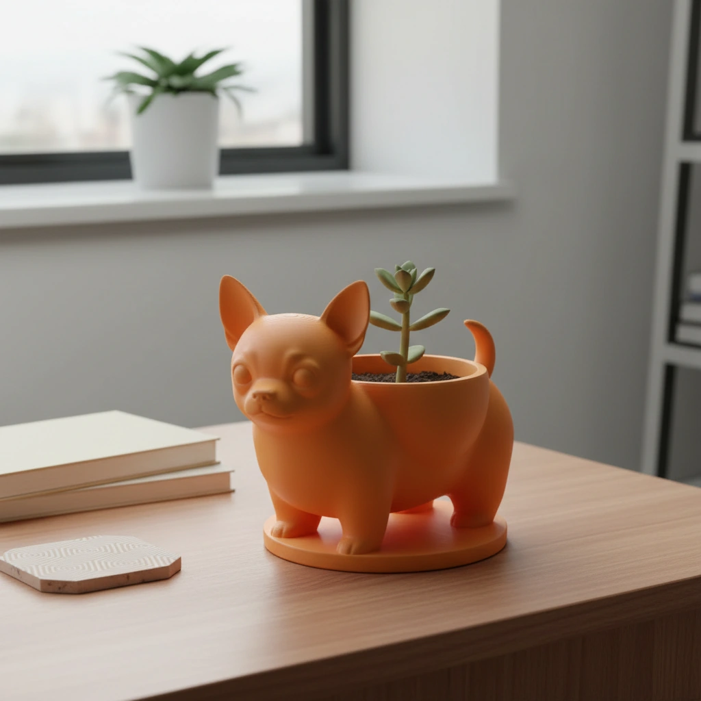 Mini ghiveci decorativ Chihuahua, suport pentru plante mici - culoare Portocaliu, imprimare 3D Vibecraft
