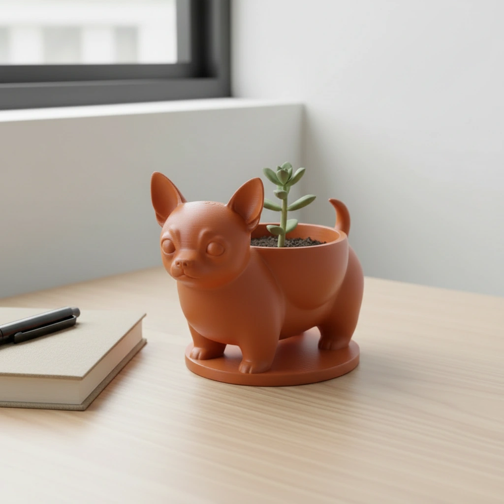 Mini ghiveci decorativ Chihuahua, suport pentru plante mici - culoare Portocaliu, imprimare 3D Vibecraft