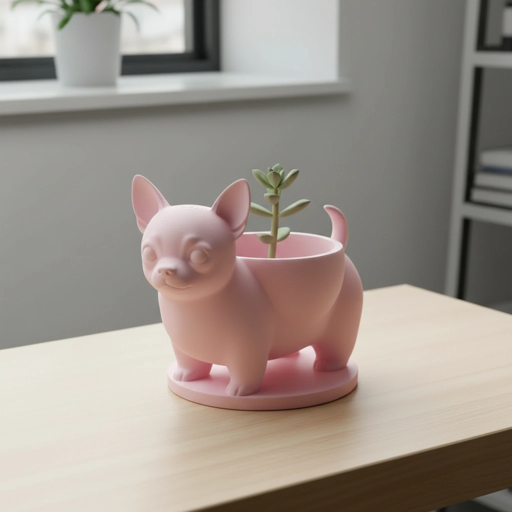 Mini ghiveci decorativ Chihuahua, suport pentru plante mici - culoare Roz, imprimare 3D Vibecraft