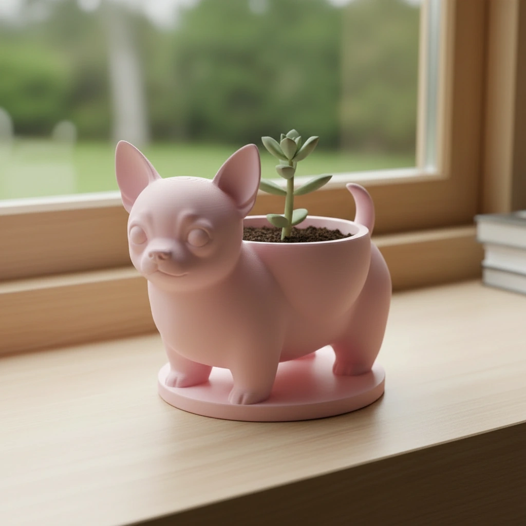 Mini ghiveci decorativ Chihuahua, suport pentru plante mici - culoare Roz, imprimare 3D Vibecraft