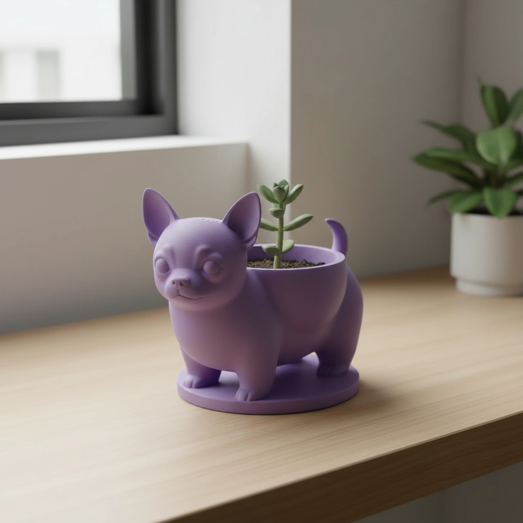 Mini ghiveci decorativ Chihuahua, suport pentru plante mici - culoare Mov, imprimare 3D Vibecraft