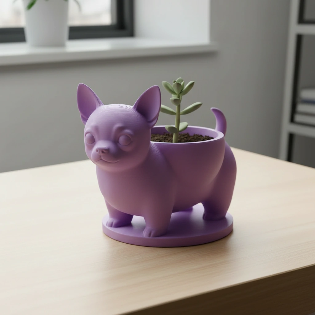 Mini ghiveci decorativ Chihuahua, suport pentru plante mici - culoare Mov, imprimare 3D Vibecraft