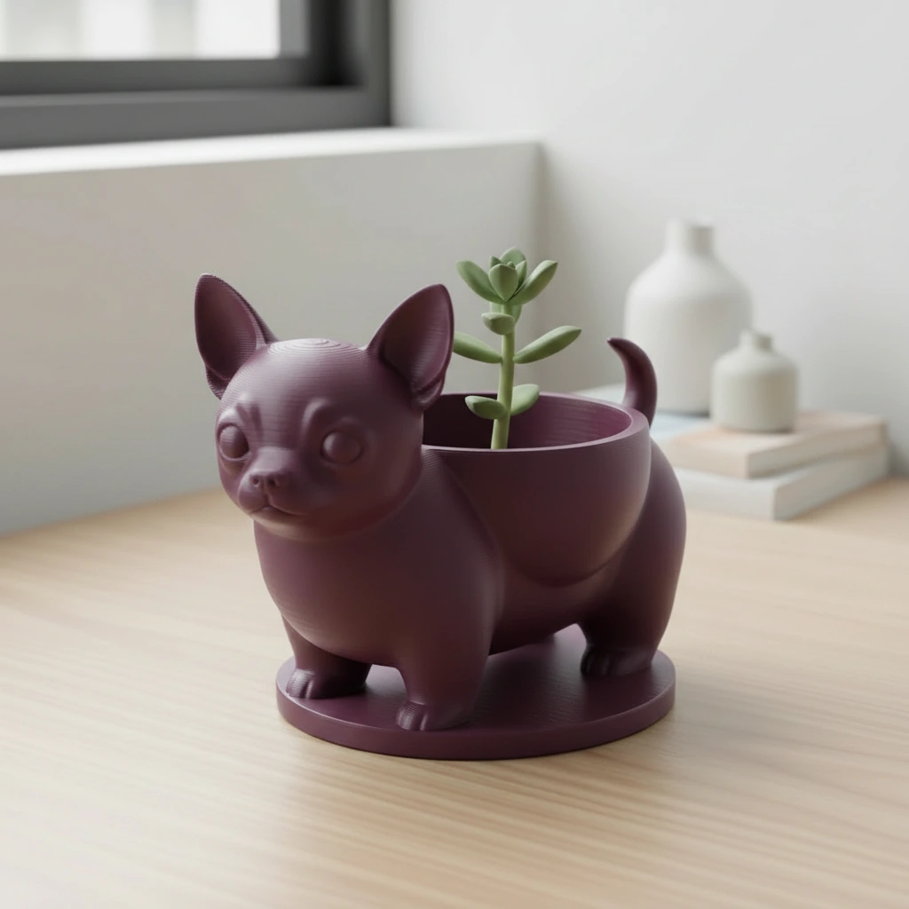 Mini ghiveci decorativ Chihuahua, suport pentru plante mici - culoare Roșu, imprimare 3D Vibecraft