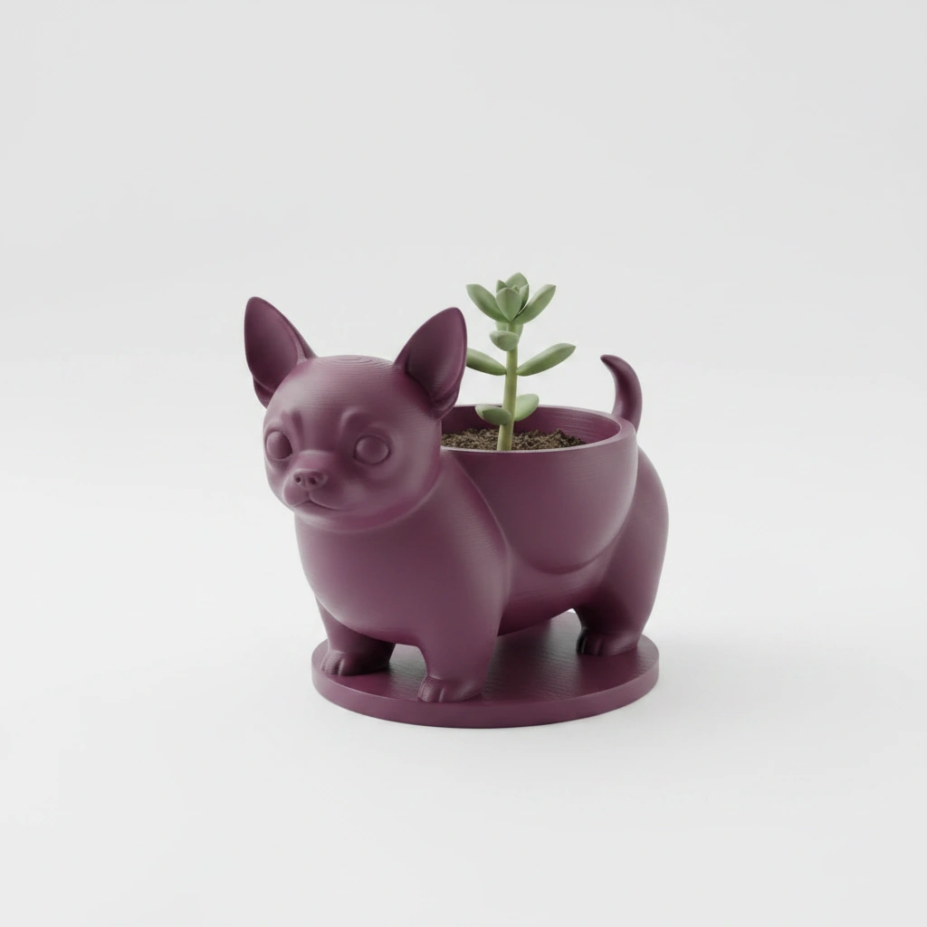 Mini ghiveci decorativ Chihuahua, suport pentru plante mici - culoare Roșu, imprimare 3D Vibecraft