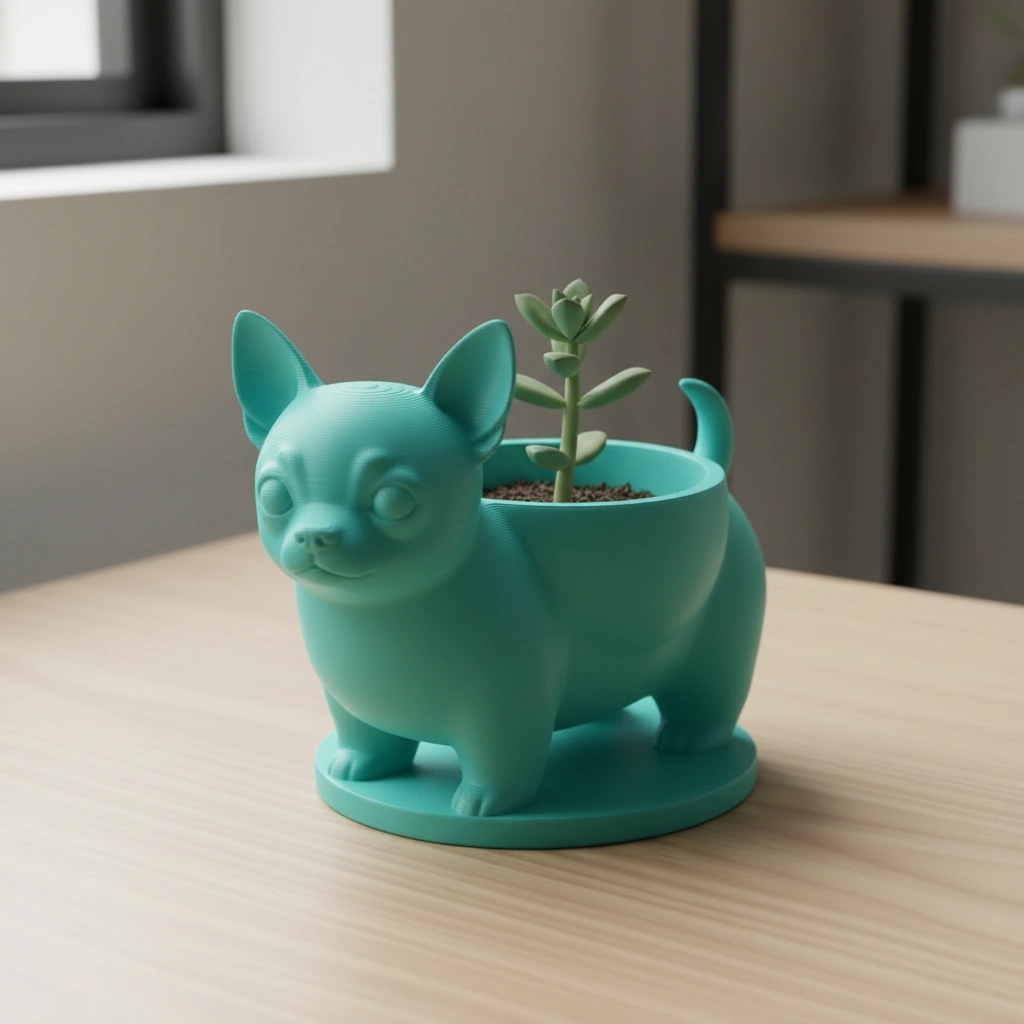 Mini ghiveci decorativ Chihuahua, suport pentru plante mici - culoare Albastru verzui, imprimare 3D Vibecraft