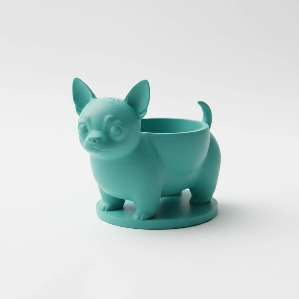 Mini ghiveci decorativ Chihuahua, suport pentru plante mici - culoare Albastru verzui, imprimare 3D Vibecraft