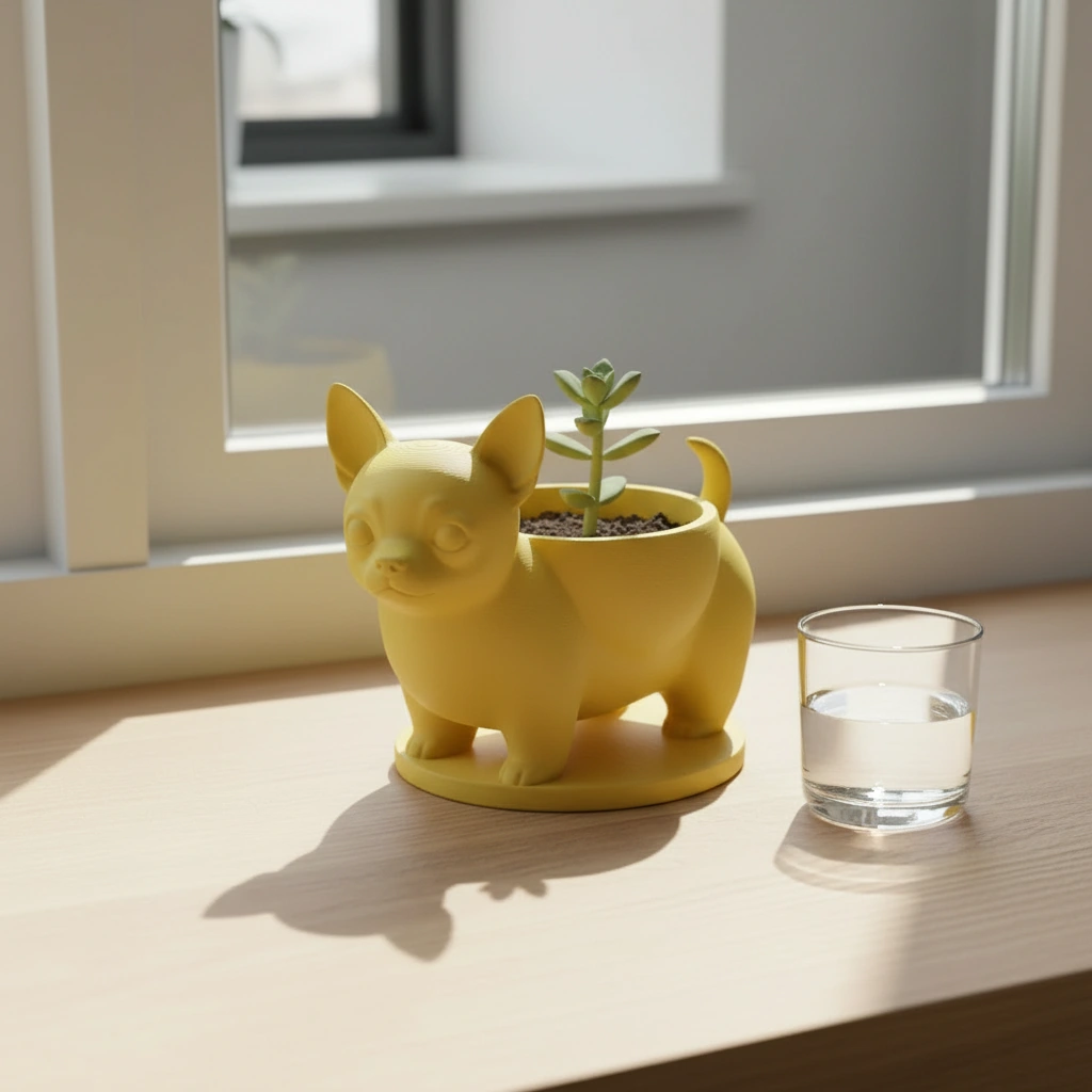 Mini ghiveci decorativ Chihuahua, suport pentru plante mici - culoare Galben, imprimare 3D Vibecraft