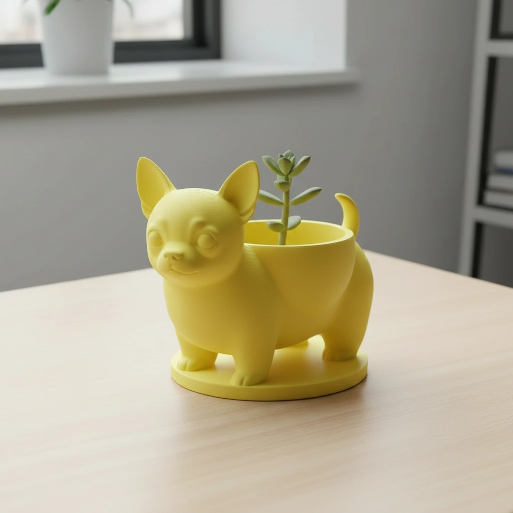 Mini ghiveci decorativ Chihuahua, suport pentru plante mici - culoare Galben, imprimare 3D Vibecraft