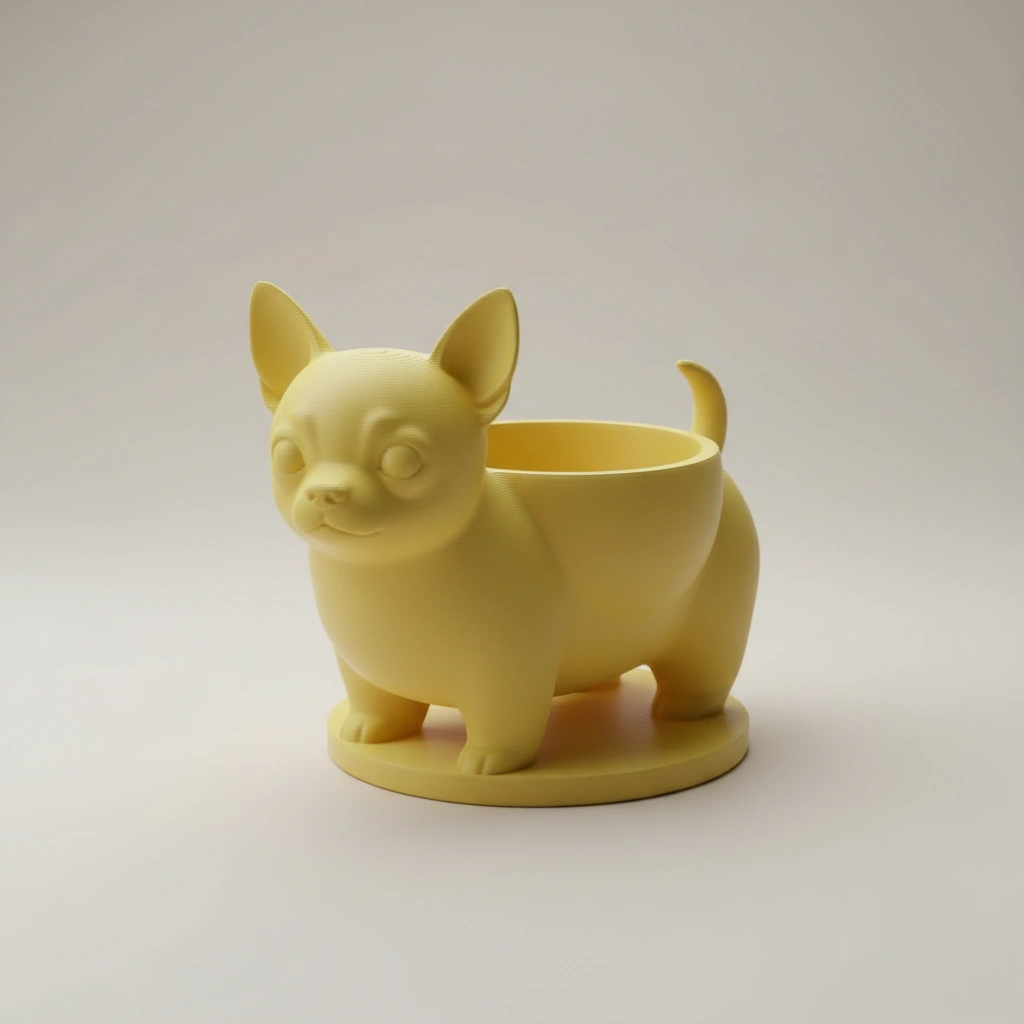 Mini ghiveci decorativ Chihuahua, suport pentru plante mici - culoare Galben, imprimare 3D Vibecraft
