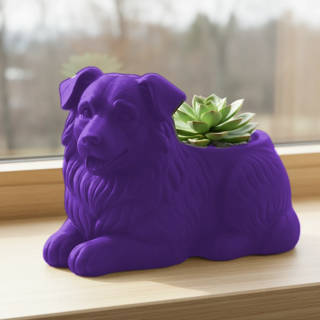 Mini Ghiveci Decorativ Animalut Imprimat 3D - Ciobanesc Australian - culoare Mov, imprimare 3D Vibecraft
