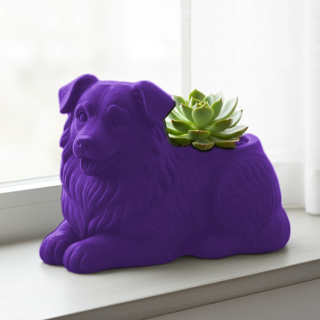 Mini Ghiveci Decorativ Animalut Imprimat 3D - Ciobanesc Australian - culoare Mov, imprimare 3D Vibecraft