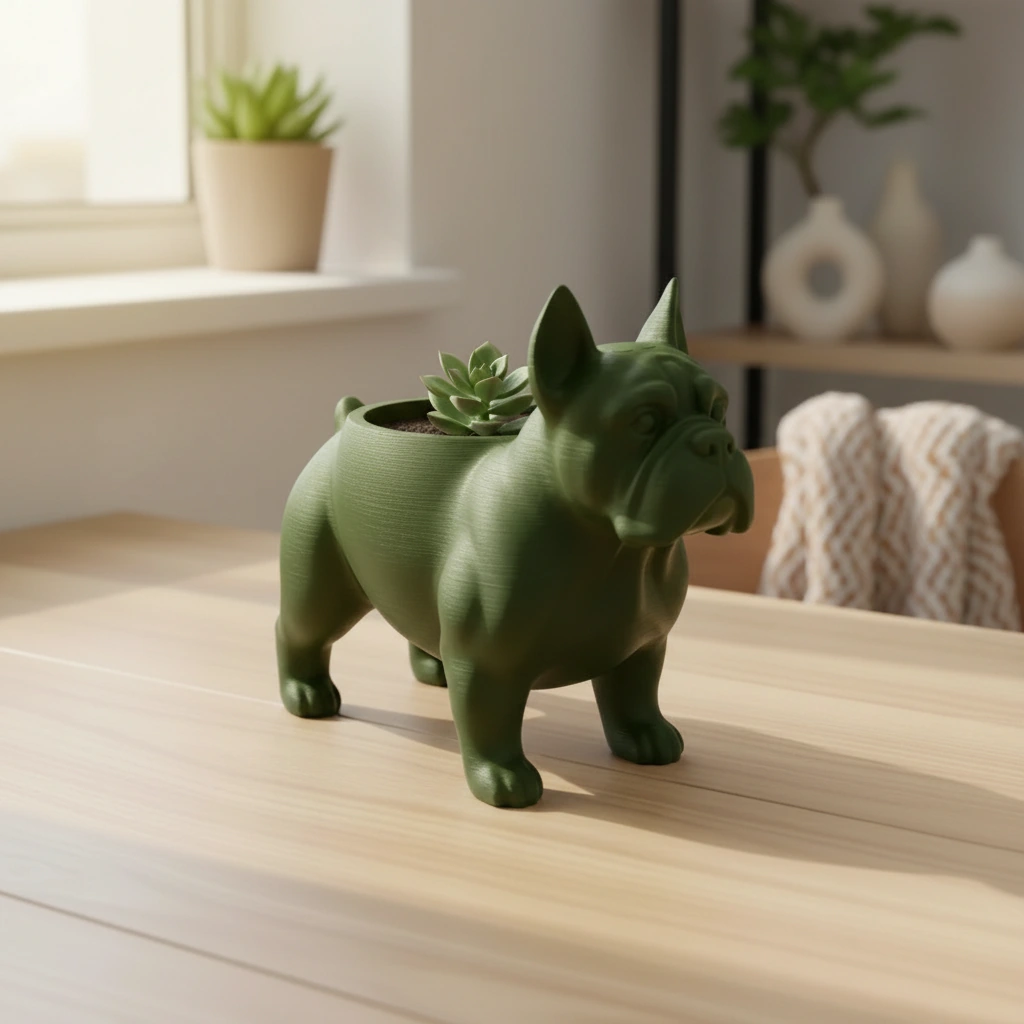 Mini Ghiveci Decorativ Animalut Imprimat 3D pentru Plante Mici si Suculente - Olive green compozit mat, imprimare 3D Vibecraft