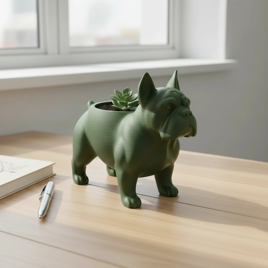 Mini Ghiveci Decorativ Animalut Imprimat 3D pentru Plante Mici si Suculente - Olive green compozit mat, imprimare 3D Vibecraft