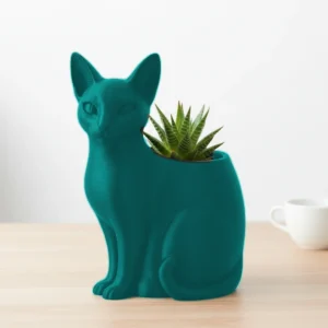 Ghiveci decorativ animalut, model felina, imprimat 3D - culoare Albastru verzui, imprimare 3D Vibecraft
