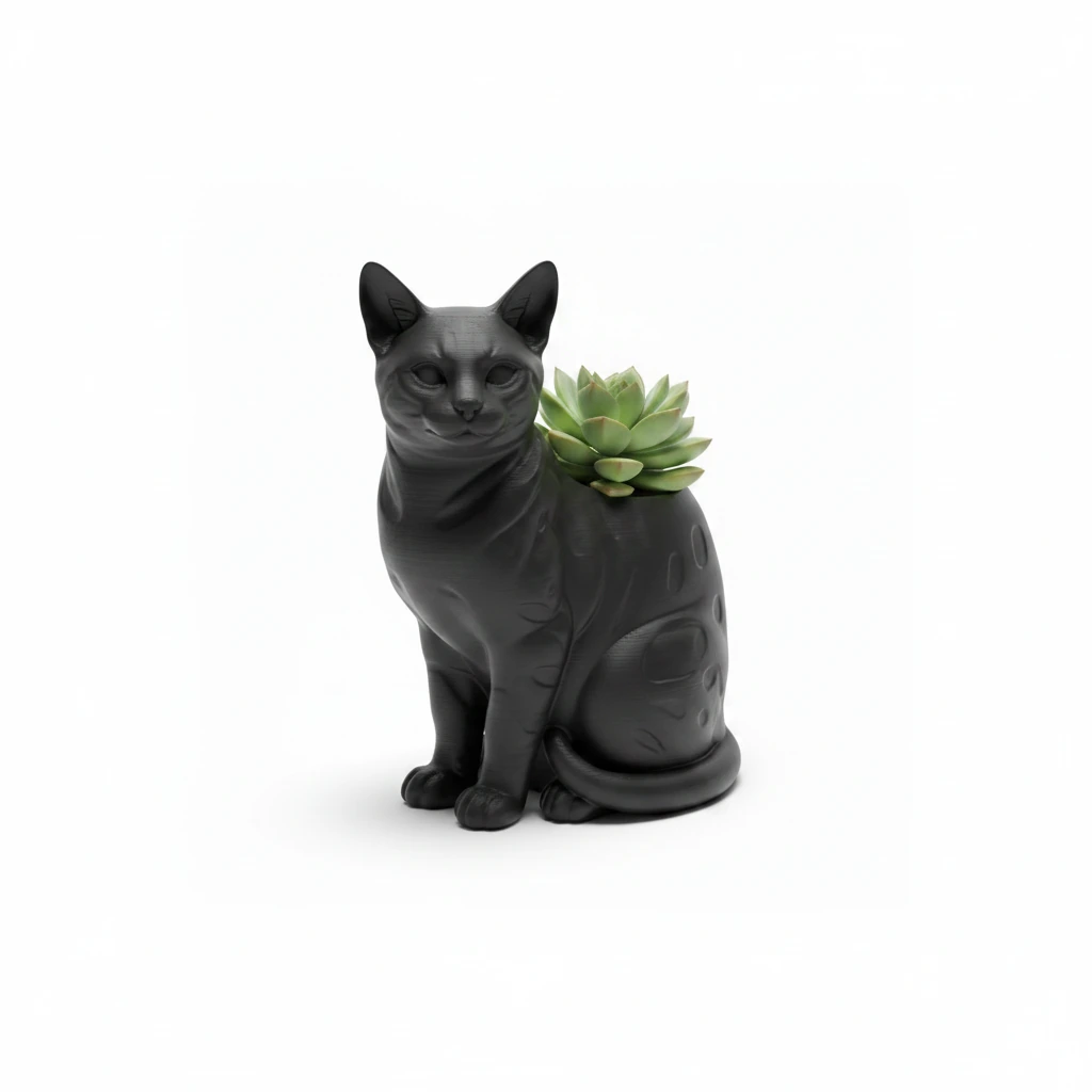Mini Ghiveci Decorativ Forma Pisica Bengal Imprimat 3D - culoare Negru, produs imprimat 3D Vibecraft