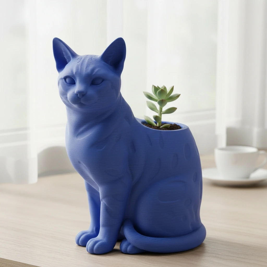 Mini Ghiveci Decorativ Forma Pisica Bengal Imprimat 3D - culoare Albastru, imprimare 3D Vibecraft