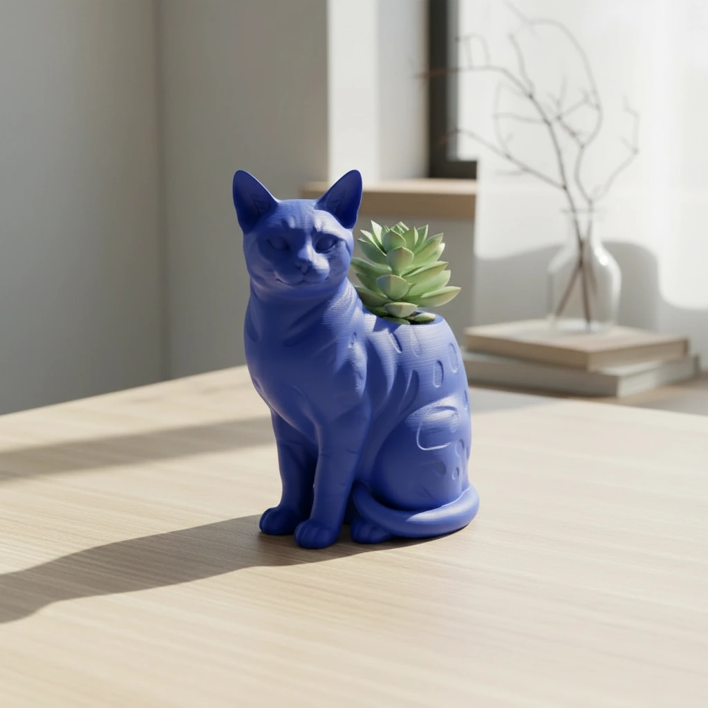 Mini Ghiveci Decorativ Forma Pisica Bengal Imprimat 3D - culoare Albastru, imprimare 3D Vibecraft