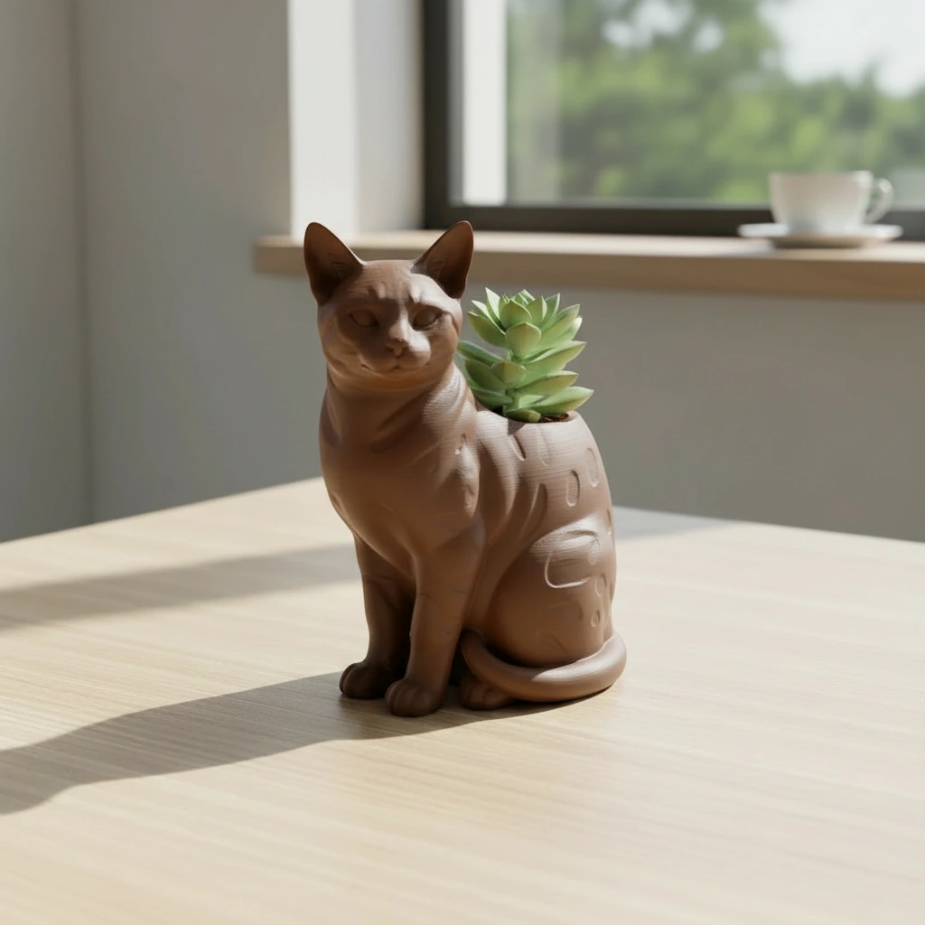Mini Ghiveci Decorativ Forma Pisica Bengal Imprimat 3D - culoare Maro, imprimare 3D Vibecraft
