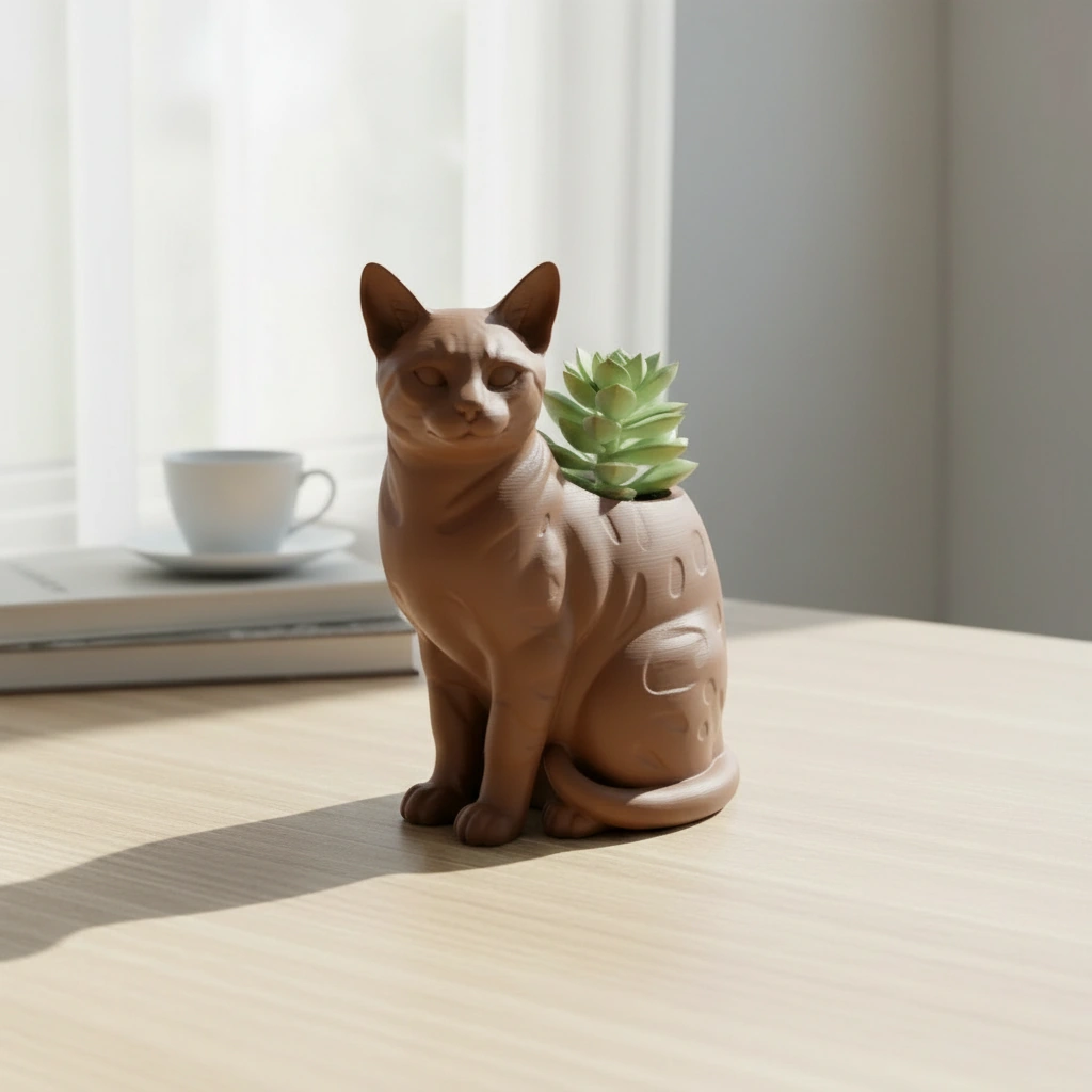 Mini Ghiveci Decorativ Forma Pisica Bengal Imprimat 3D - culoare Maro, imprimare 3D Vibecraft