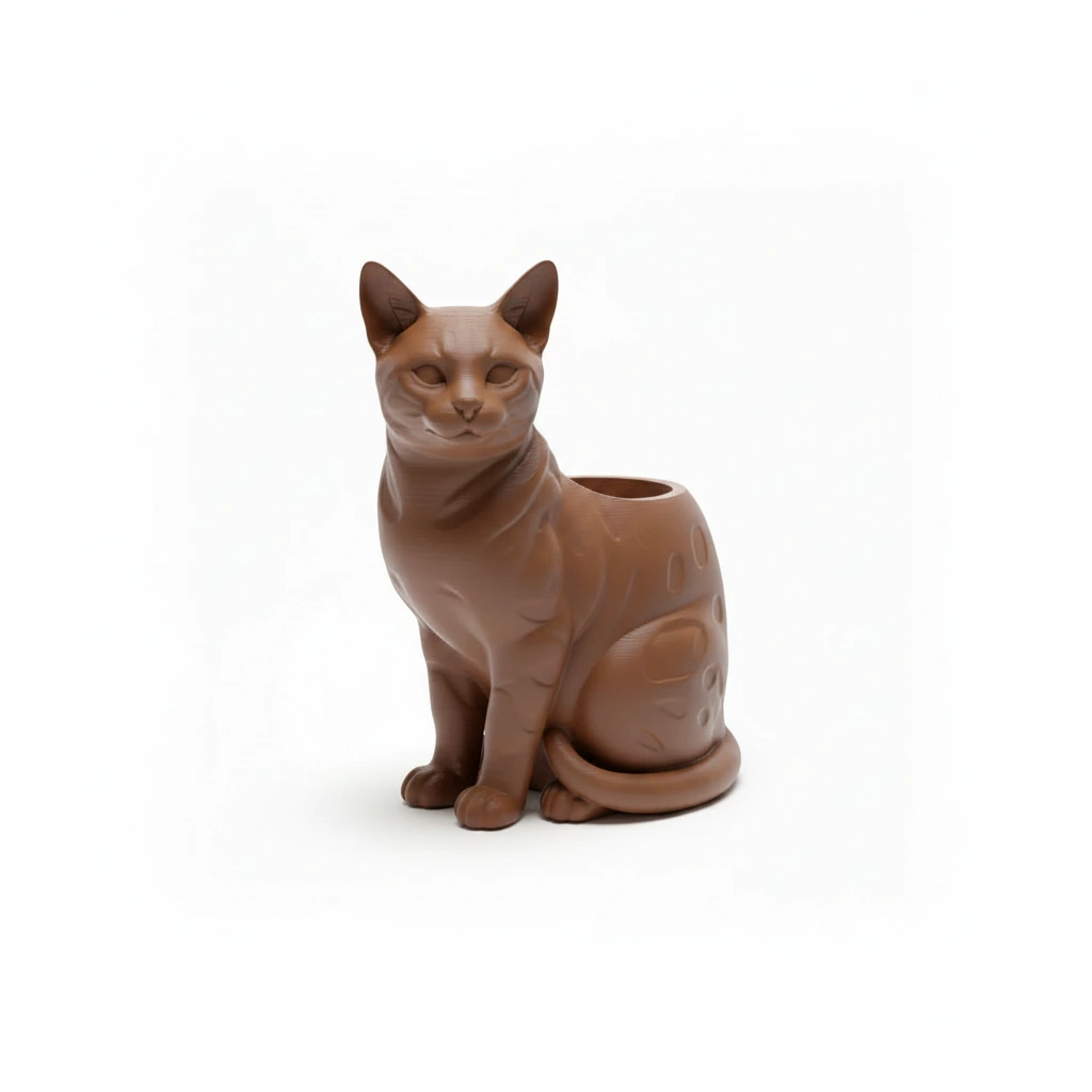 Mini Ghiveci Decorativ Forma Pisica Bengal Imprimat 3D - culoare Maro, imprimare 3D Vibecraft