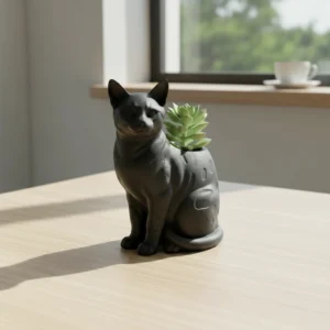 Mini Ghiveci Decorativ Forma Pisica Bengal Imprimat 3D - Negru compozit mat, imprimare 3D Vibecraft