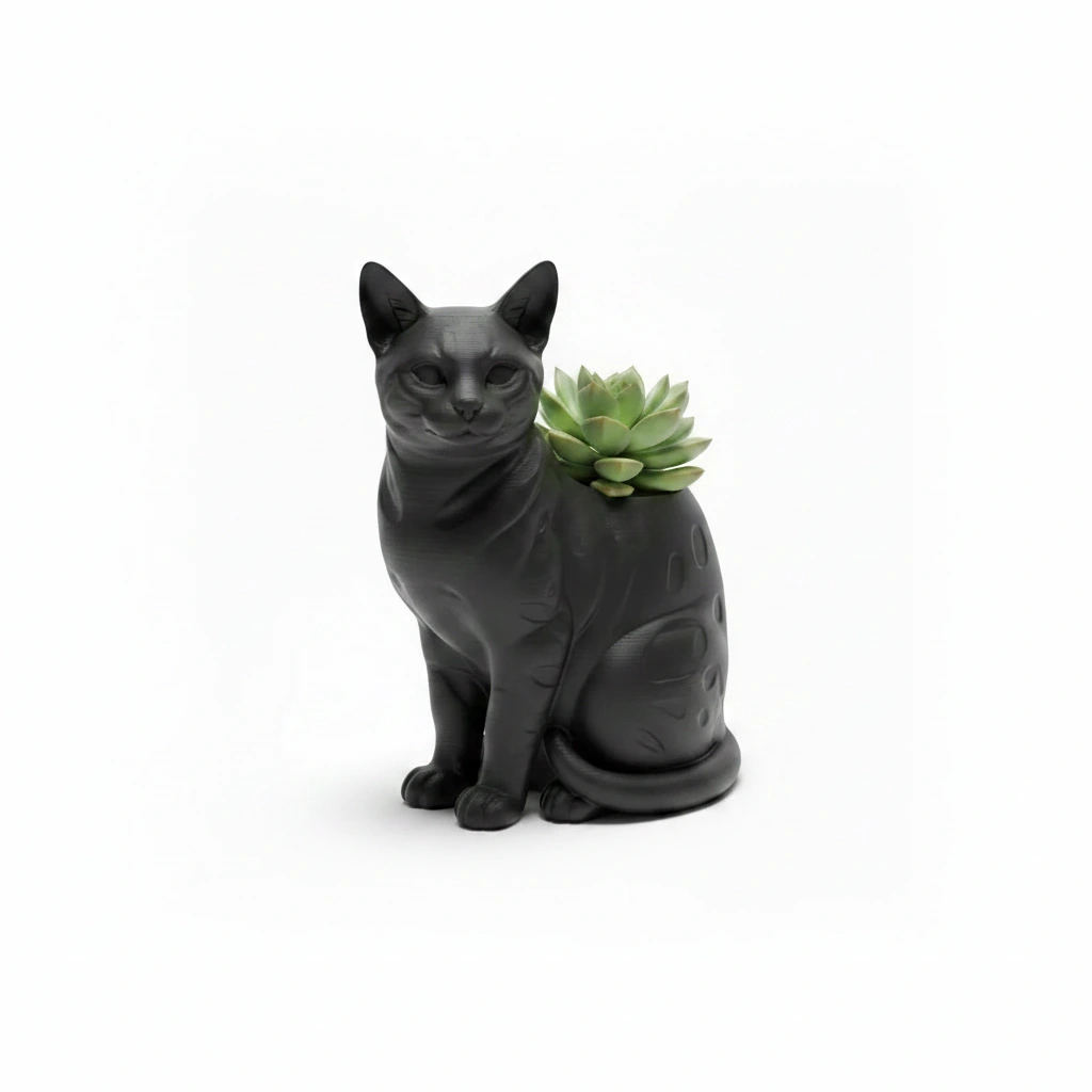 Mini Ghiveci Decorativ Forma Pisica Bengal Imprimat 3D - Negru compozit mat, imprimare 3D Vibecraft