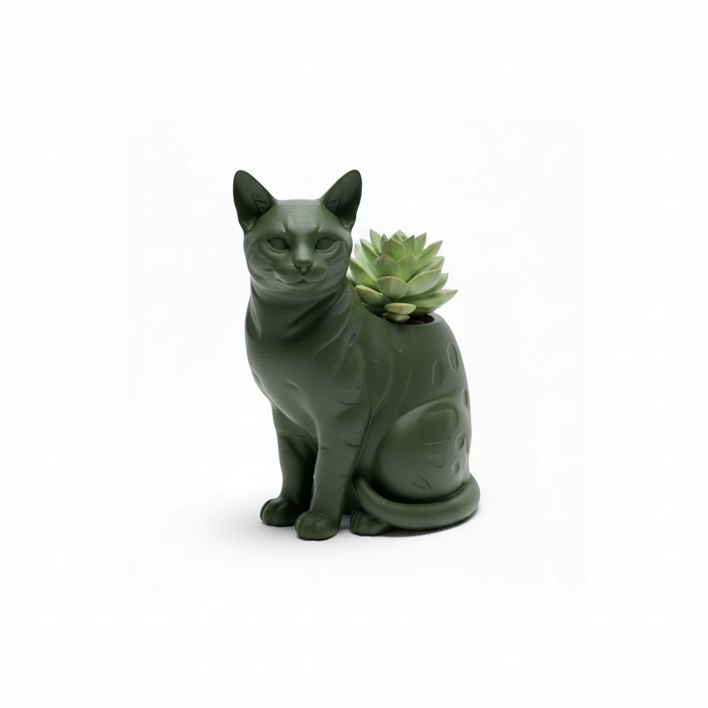 Mini Ghiveci Decorativ Forma Pisica Bengal Imprimat 3D - Olive green compozit mat, imprimare 3D Vibecraft