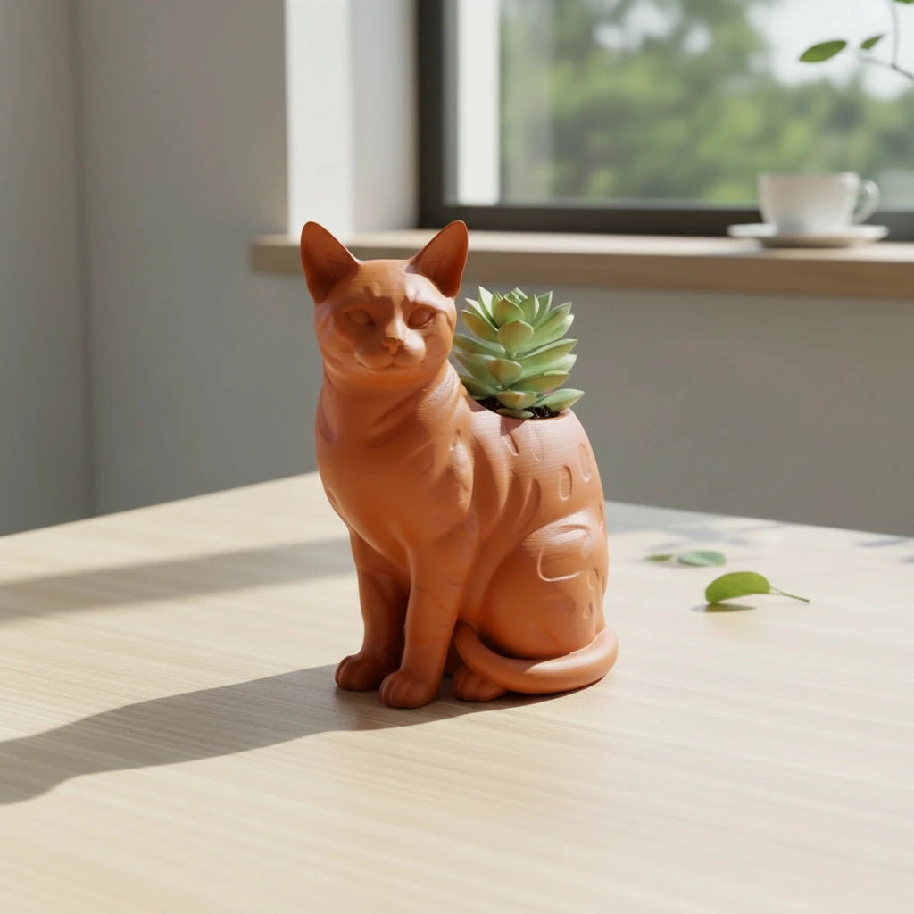 Mini Ghiveci Decorativ Forma Pisica Bengal Imprimat 3D - Orange compozit mat, imprimare 3D Vibecraft