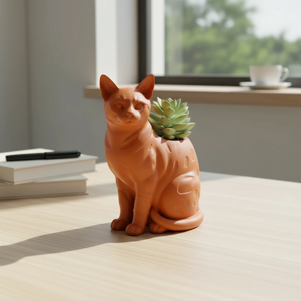 Mini Ghiveci Decorativ Forma Pisica Bengal Imprimat 3D - Orange compozit mat, imprimare 3D Vibecraft