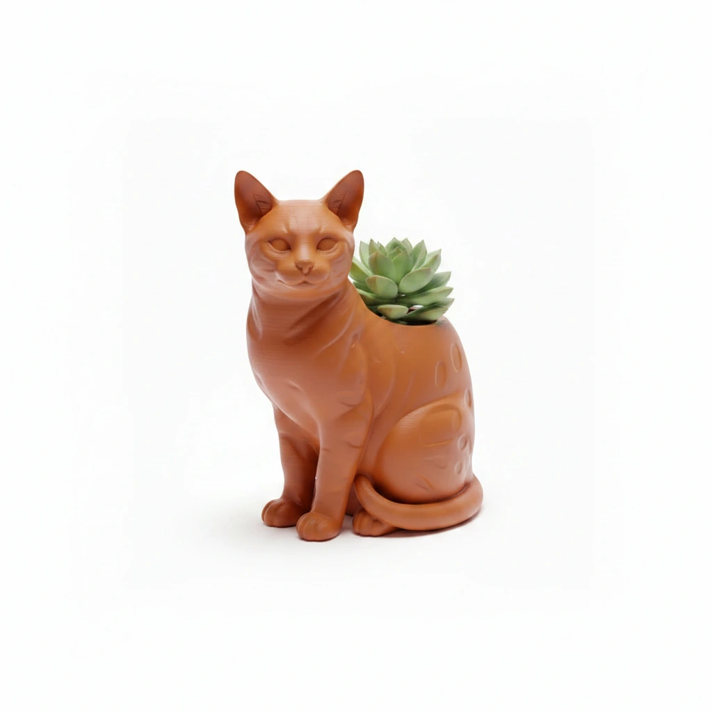 Mini Ghiveci Decorativ Forma Pisica Bengal Imprimat 3D - Orange compozit mat, imprimare 3D Vibecraft