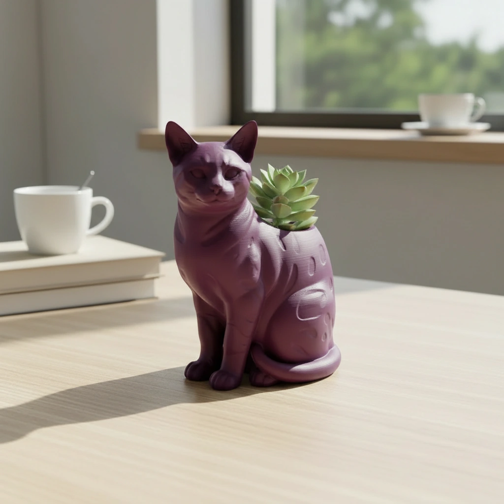 Mini Ghiveci Decorativ Forma Pisica Bengal Imprimat 3D - Purple red compozit mat, imprimare 3D Vibecraft