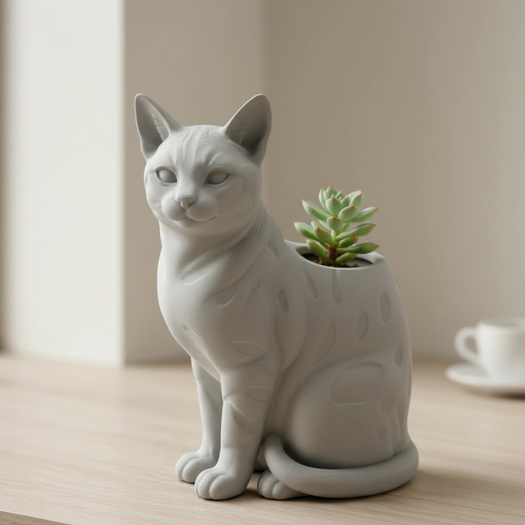 Mini Ghiveci Decorativ Forma Pisica Bengal Imprimat 3D - culoare Gri, imprimare 3D Vibecraft