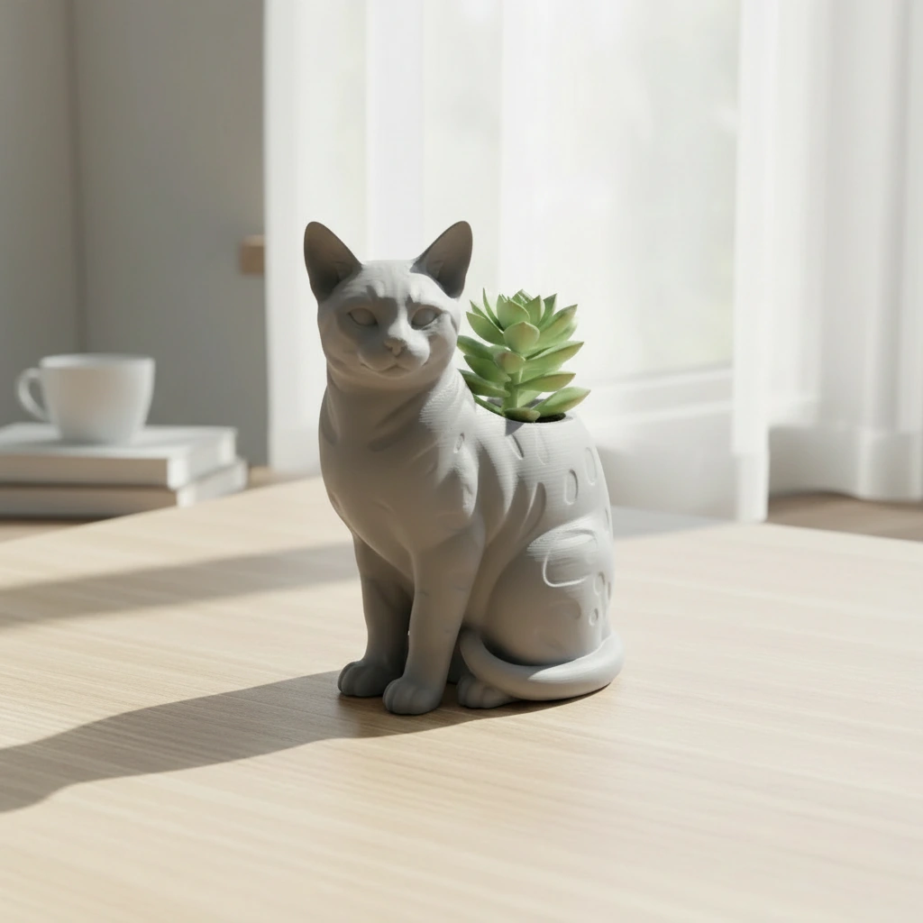 Mini Ghiveci Decorativ Forma Pisica Bengal Imprimat 3D - culoare Gri, imprimare 3D Vibecraft